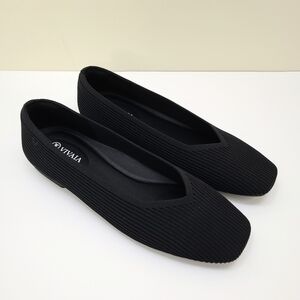 VIVAIA Black Ribbed Knit Ballet Flats